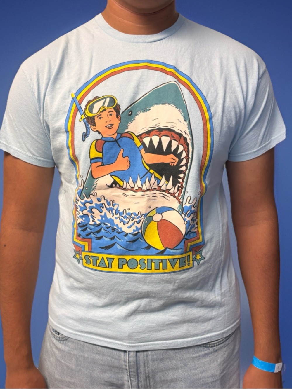 Steven Rhodes “Stay Positive” Shark Graphic Tee - XL
